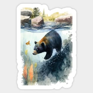 Black Bear Swimming Sticker